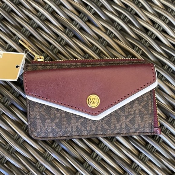 Michael Kors Jet Set Travel Small Corner Zip Card Holder Merlot - Picture 8 of 10